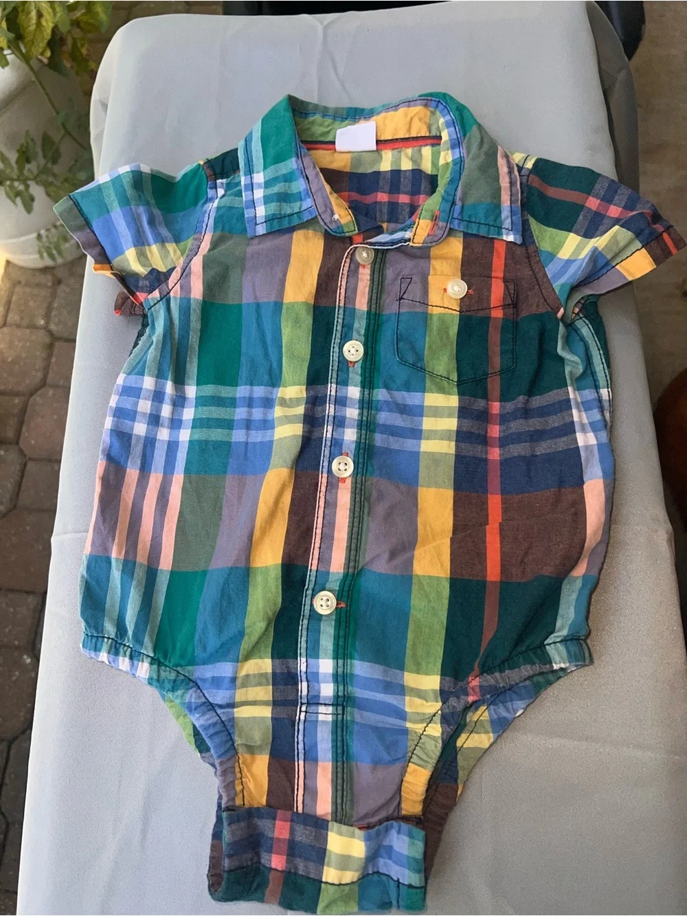 Cat & Jack Pastel Plaid Button-Up Baby Onesie - Mint Pink Yellow Navy